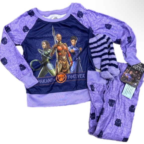 Marvel Other - New Girl's Marvel Black Panther Wakanda Forever Pajamas Sleep Outfit size XS 4-5